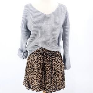 Kendra Oversized Grey V Neck Ribbed Knit Pullover Sweater Size S/M